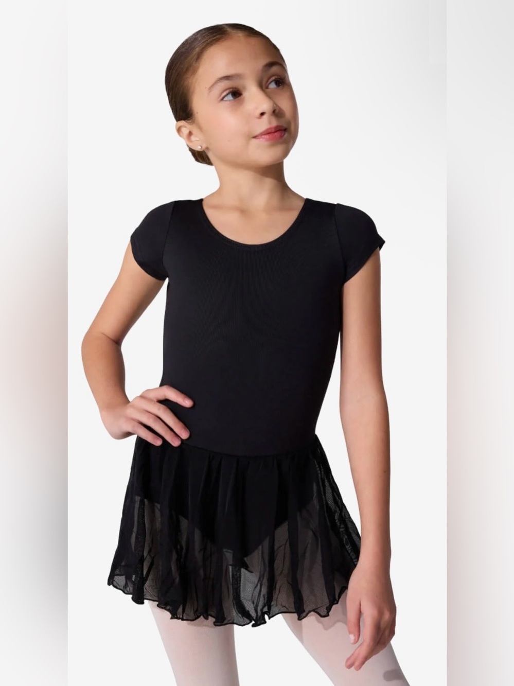 Capezio Black Short Sleeve Dance Leotard with Mesh Skirt
